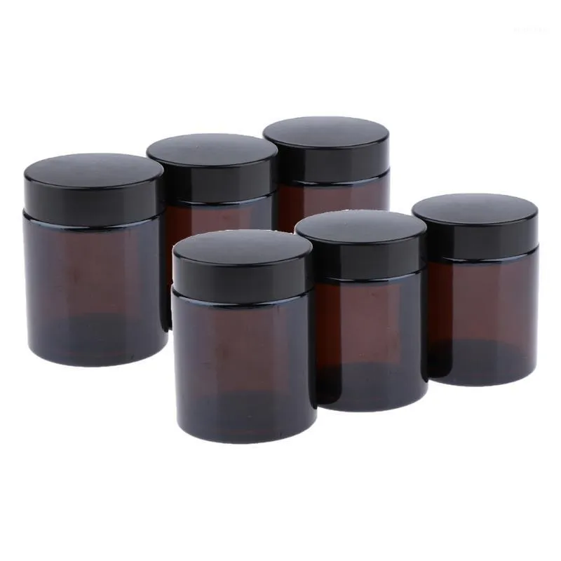Pakkingflessen 100ml lege oranje ronde glazen potten met witte binnenvoeringen en zwarte deksels High-end containers voor crème 6 pack1