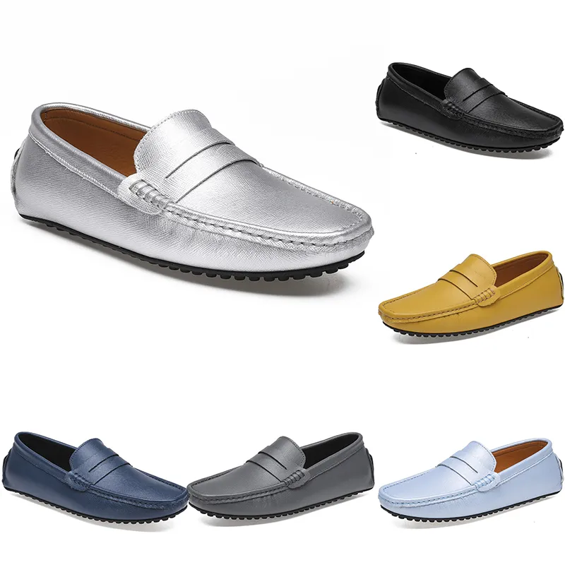 Kör läder casual skor mäns ärtor mjukt sula mode svart marin vit blå sier gul grå skor all-match lata gränsöverskridande217