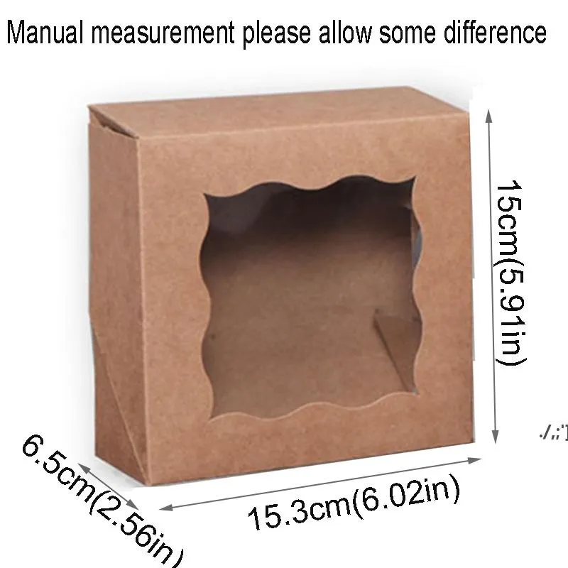 ギフトラップヴィンテージ透明窓クラフト紙ベーキングボックス穀物キャンディー包装手作りケーキウェストポイントマフィンボックスパート除草DWE11403