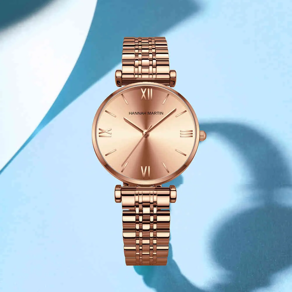 Hannah Martin Whole Rose Gold Polshorloge voor Dames Mode Quartz Horloges Luxe Classic Design Vrouwelijke Horloges Waterdicht