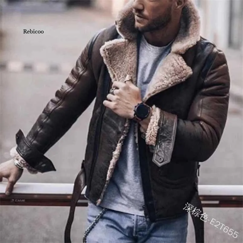 Jaqueta dos homens Bonito Pele de Lapela Uma Lã de Cordeiro Homens Roupas Suede Casual Loose Frio e Casaco Quente Inverno Plus Tamanho 211014