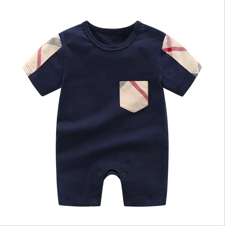 Sommar Baby Boys Flickor Kortärmad Rompers Infant Bomull Plaid Jumpsuits Toddler Andningsbara Onesies Barnkläder Barnkläder 0-2 år