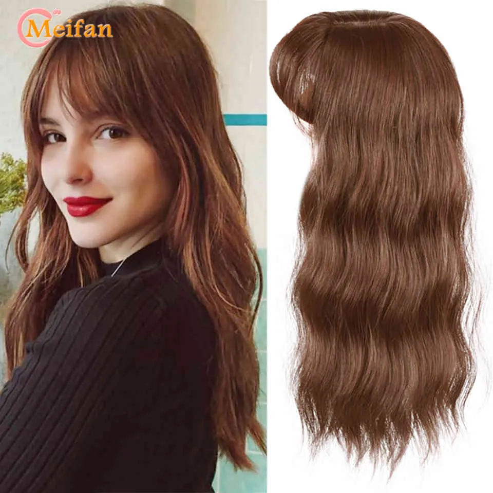 MEIFAN Synthetic Toupee 3-Clips On One Piece Extension With Bangs For Women Cover the White Hairpiece