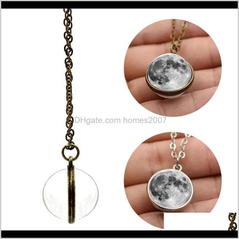 fashion women men double-sided grey full moon crescent glass ball pendant necklace jewelry