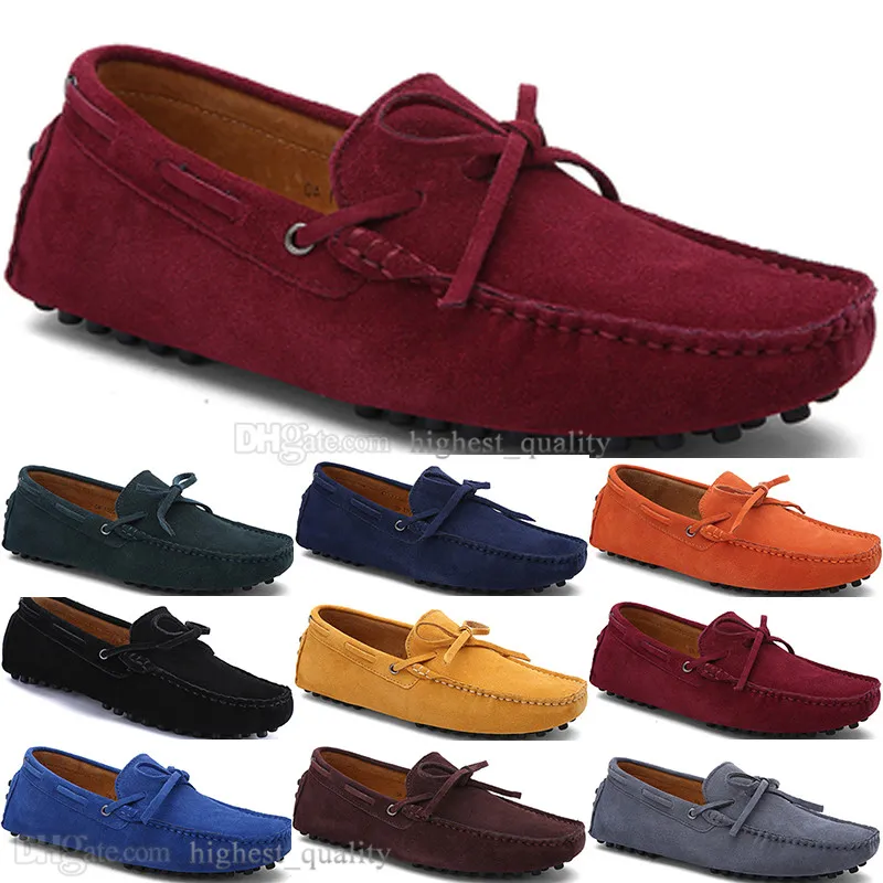 044 nieuwe mode heren casual schoenen lederen brits stijl lente paar echte erwten scrub mannen rijden luie man overschoenen buiten comfortabel ademend zwart geel