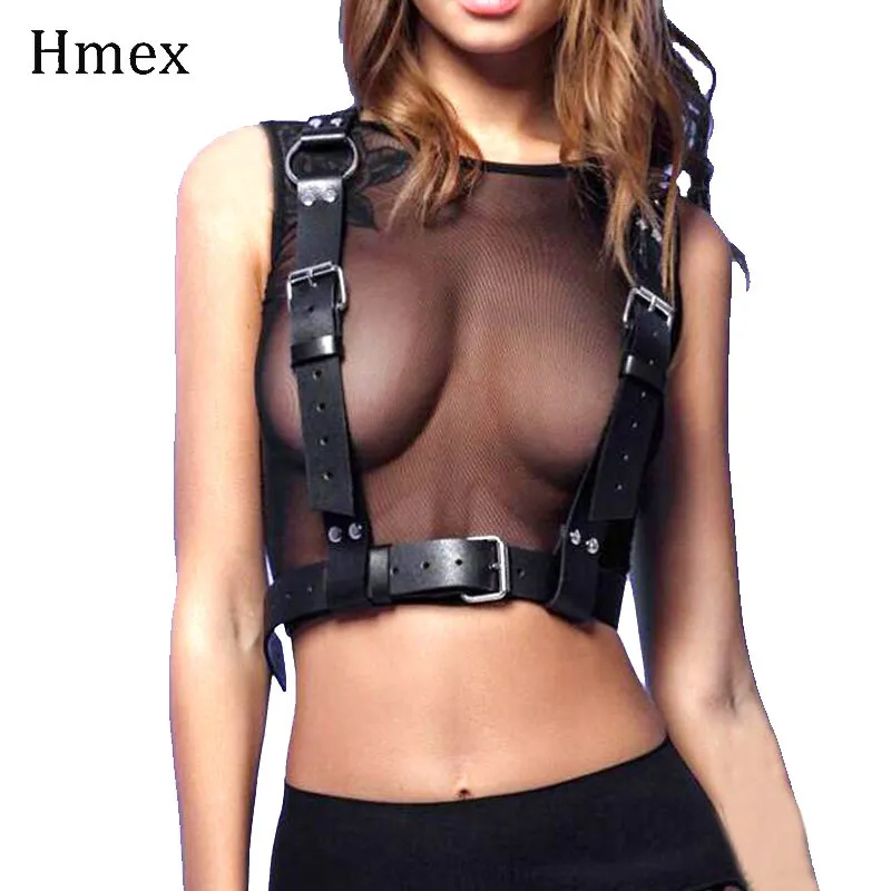 Vrouwen Lederen Harnas Body Chain Lingerie Strap Borst Kooi BH Punk