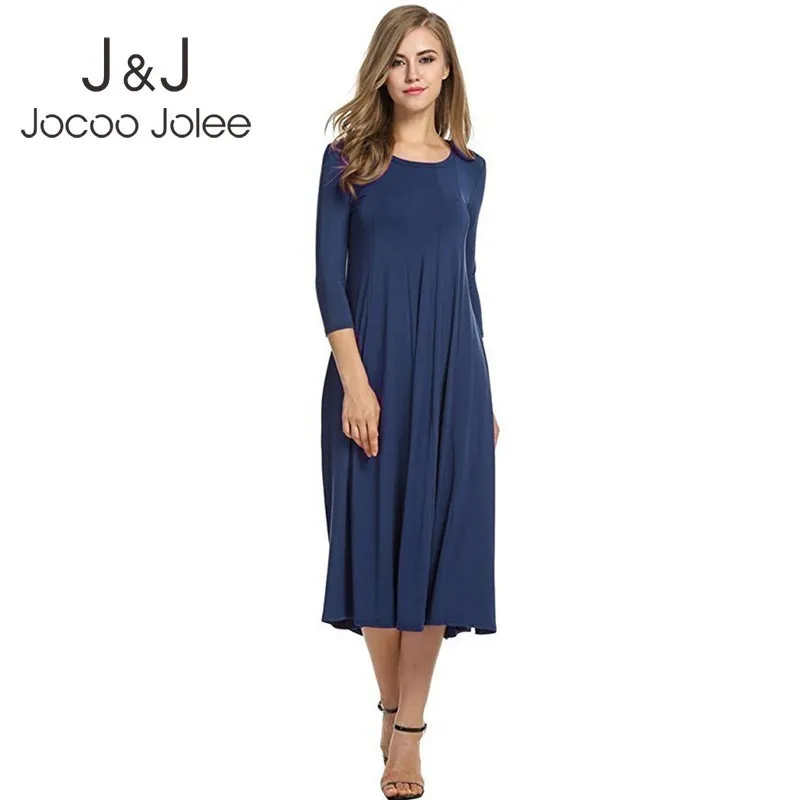 JOCOO Jolee Casual Luźne Solidne Długie Drapowane Sukienki Kobiety Bawełna I Lniana Vintage Dres Drugi Rozmiar Dresses Plus Size 3XL 210518