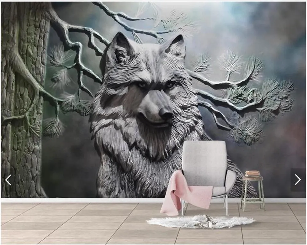 Wallpapers Custom 3Dpapel De Parede, Embossed Forest Wolf Mural For Living Room Bedroom Sofa Background Wall Home Decoration Wallpaper