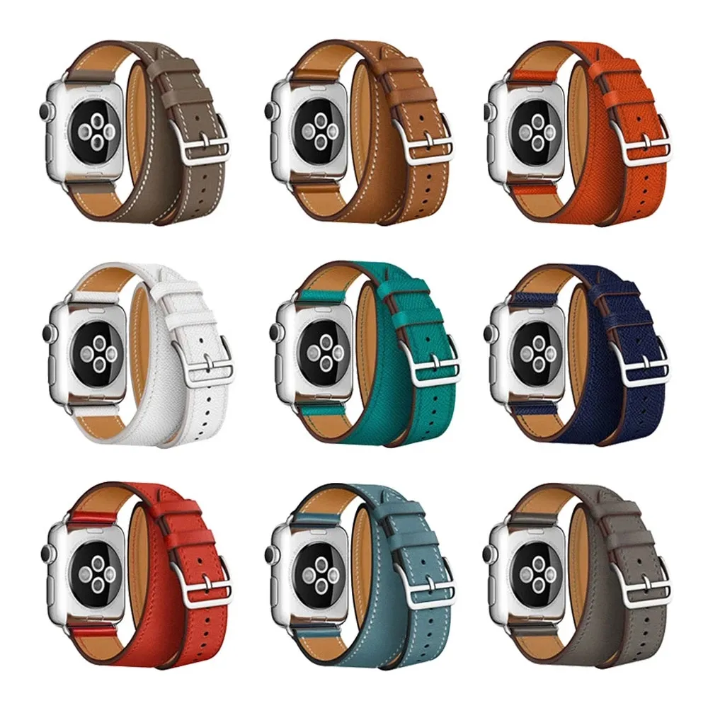 Correas inteligentes de doble recorrido para Apple Watch Ultra Banda de 49 mm 41 mm 45 mm 44 mm 40 mm 42 mm 38 mm Pulsera de reloj de cuero genuino texturizado para damas de lujo iWatch 8 7 3 4 5 se 6