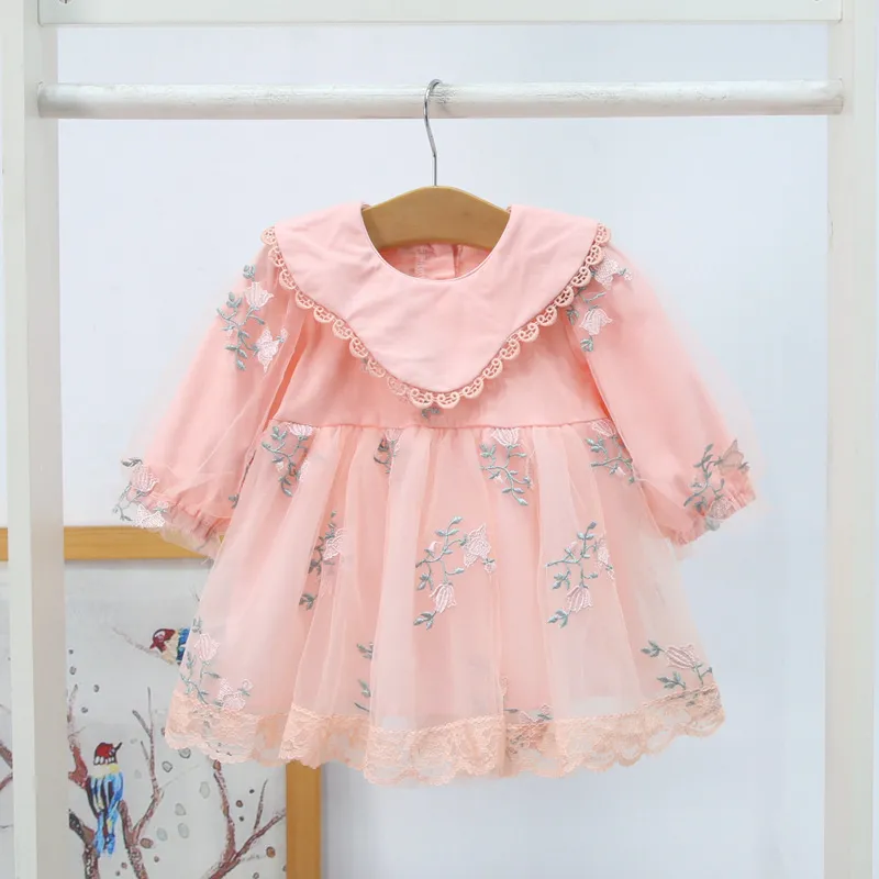 Newborn Baby Princess Dress for Girls Cute Cotton Long Sleeve Lace Dresses 1 Year Birthday Party Dress Toddler Baby Girl Clothes Q0716