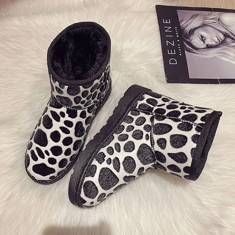 Winter Female Cute Cow Soft Snow Boots High Quality Outdoor Comfort Warm Thick Soled Cotton Shoes