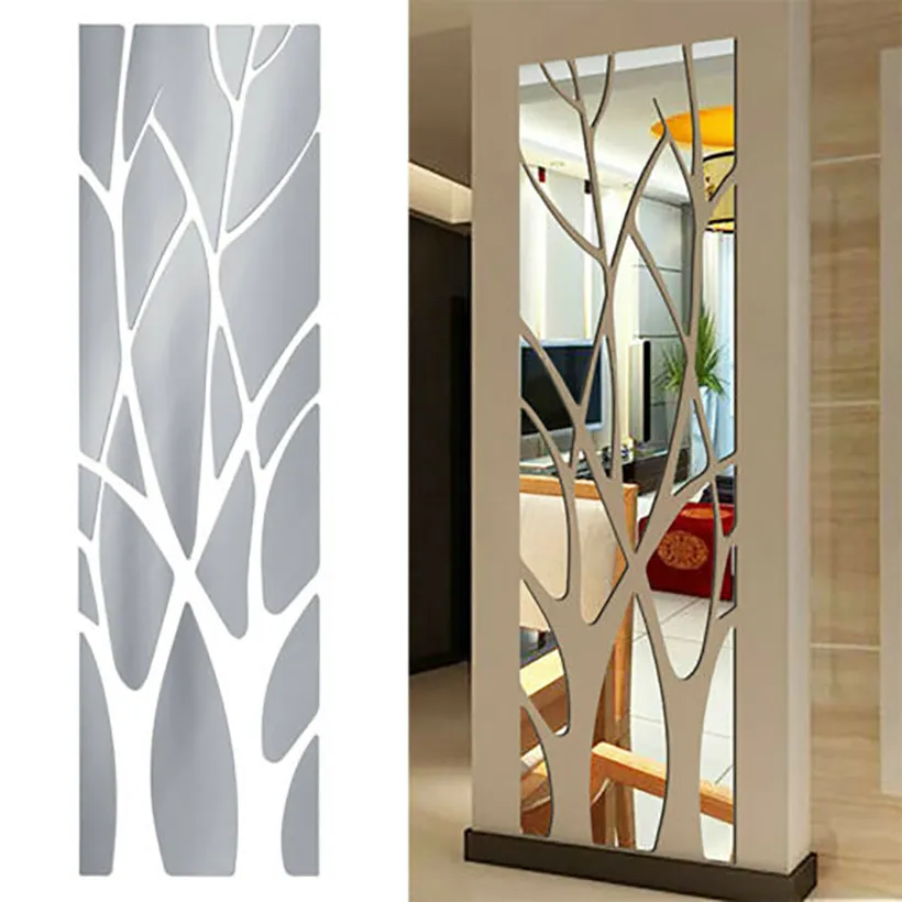 Modern Tree Mirror Decal Art Mural 3d Mirror Wall Stickers Removable