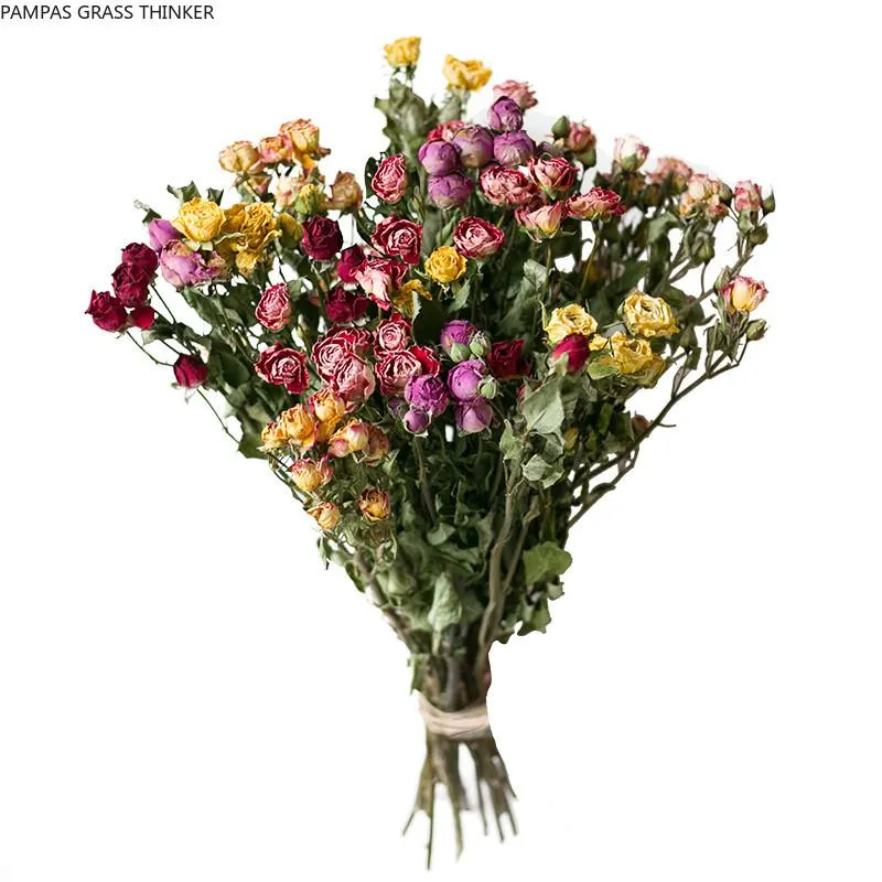 15 sztuk Mieszany Kolor Suszone Kwiaty Mini Rose Wiązki Romantyczny Bubble Nutral Mały Kwiat Suchy Wesele Dom Boże Narodzenie Dekoracyjne Walki