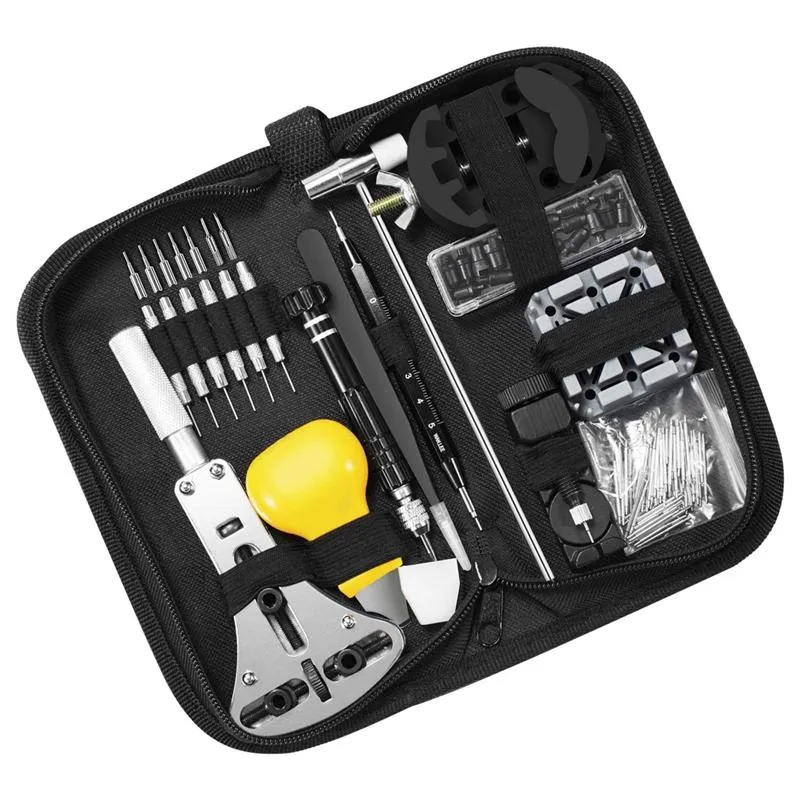 Kits d'outils de réparation 153 pièces Kit de montre Kit d'outils de barre à ressort professionnel Kit de remplacement de batterie de montre Kit de broche de lien de bande de montre Set296i