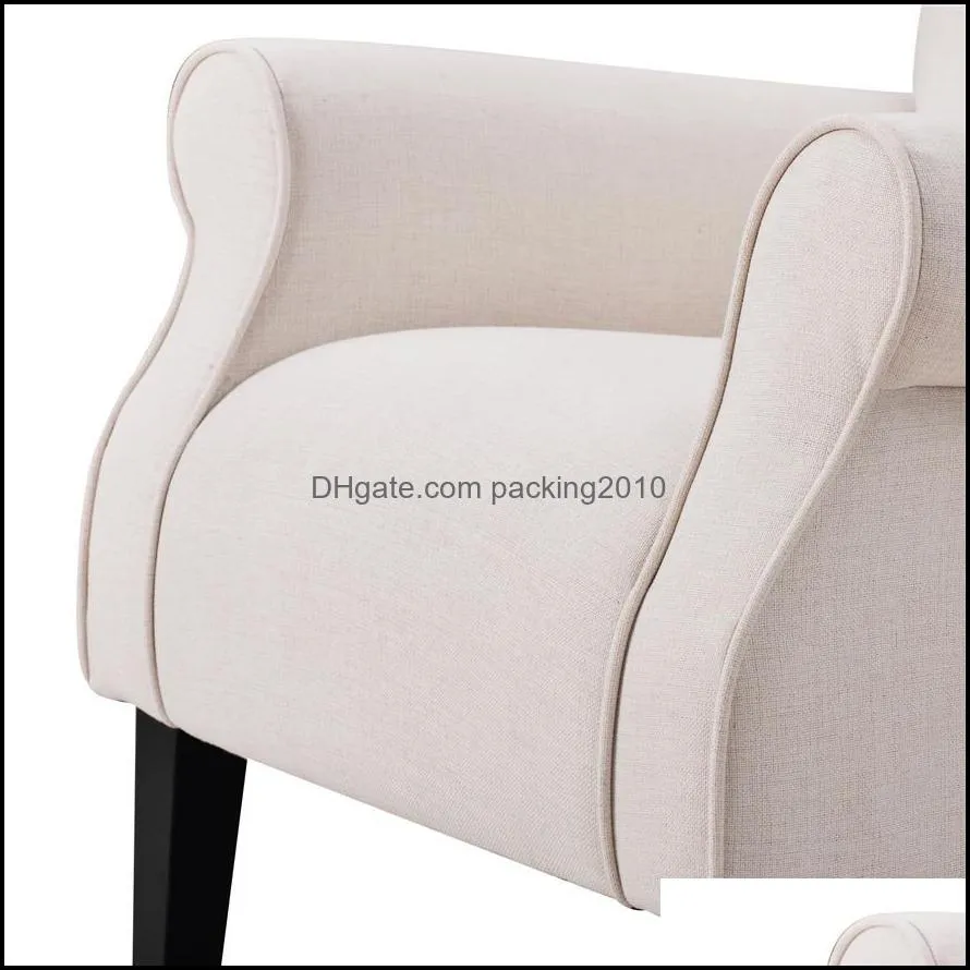 US Stock Modern Wing Back Accent Chair Roll Arm Living Room Furniture Cushion with Wooden Legs,Cream a47