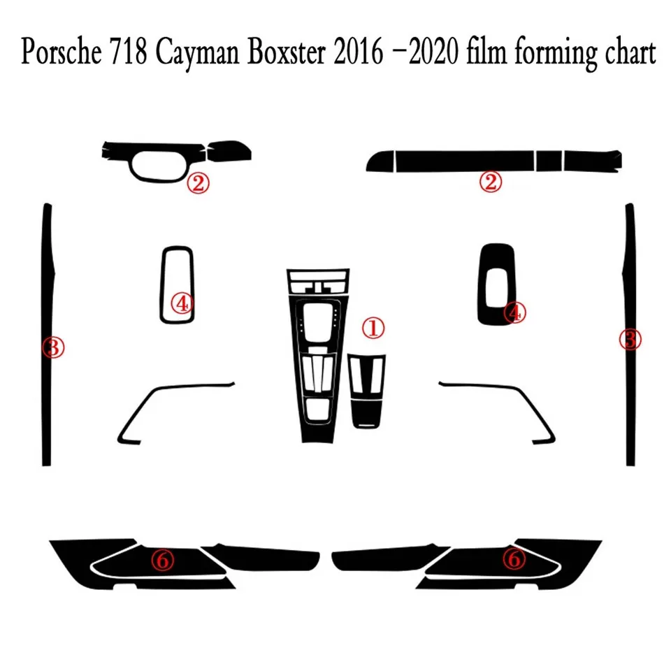 För Porsche 718 Cayman 2016-2019 Interior Central Control Panel Door Handle Carbon Fiber Stickers Decals Car Styling Accessorie299B