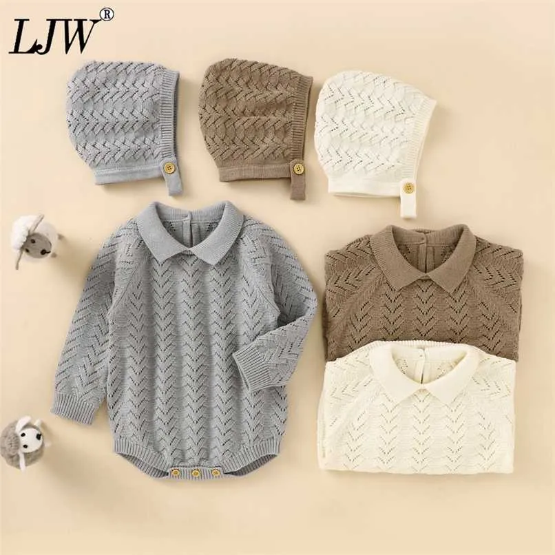 nato bambino autunno / inverno risvolto maglione lavorato a maglia pagliaccetto manica lunga tuta + cappuccio set due pezzi vestiti invernali per bambini 211011