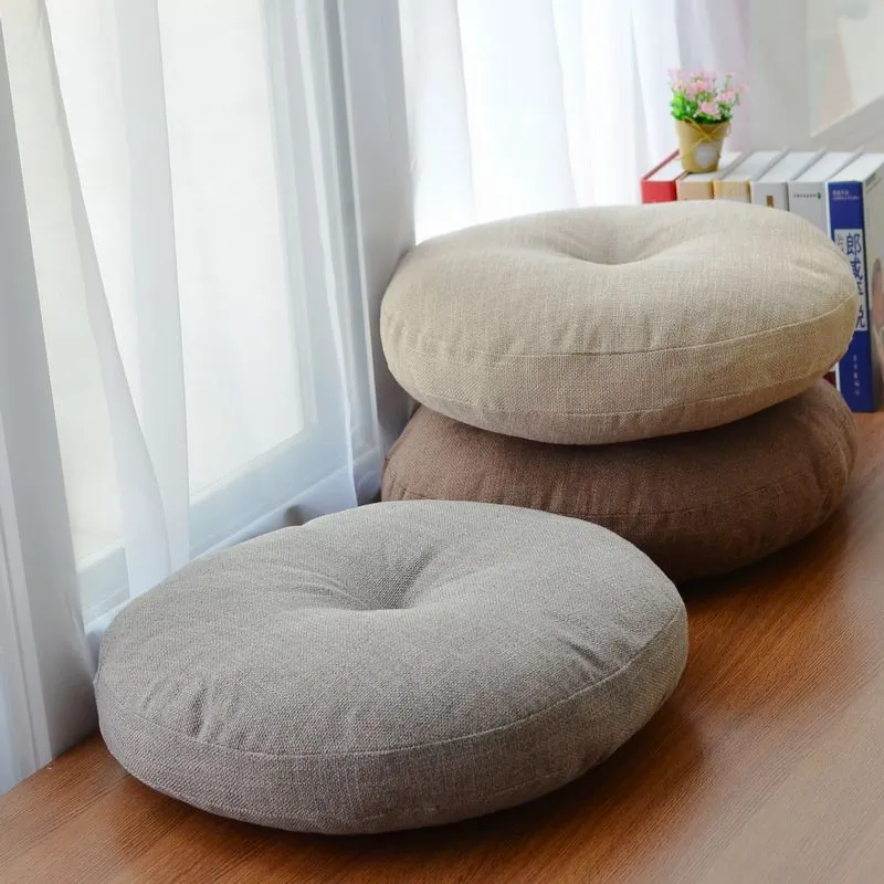 Round Shape 2 Size Cotton Linen Seat Cushion Silk Cotton Core Tatami Cushion Pillow Home Decoration Soft Car