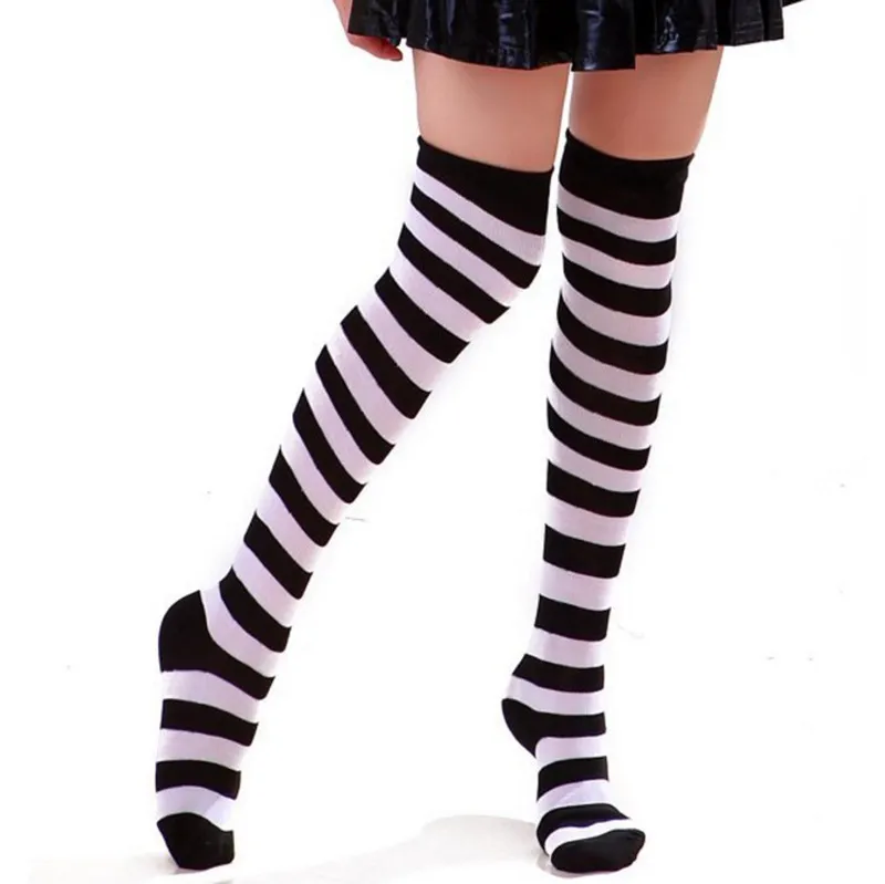Женские полосатые чулки запасы радужные носки сексуально бедра высоко над коленом длинные полиэфирные чулки для декора для девочек
