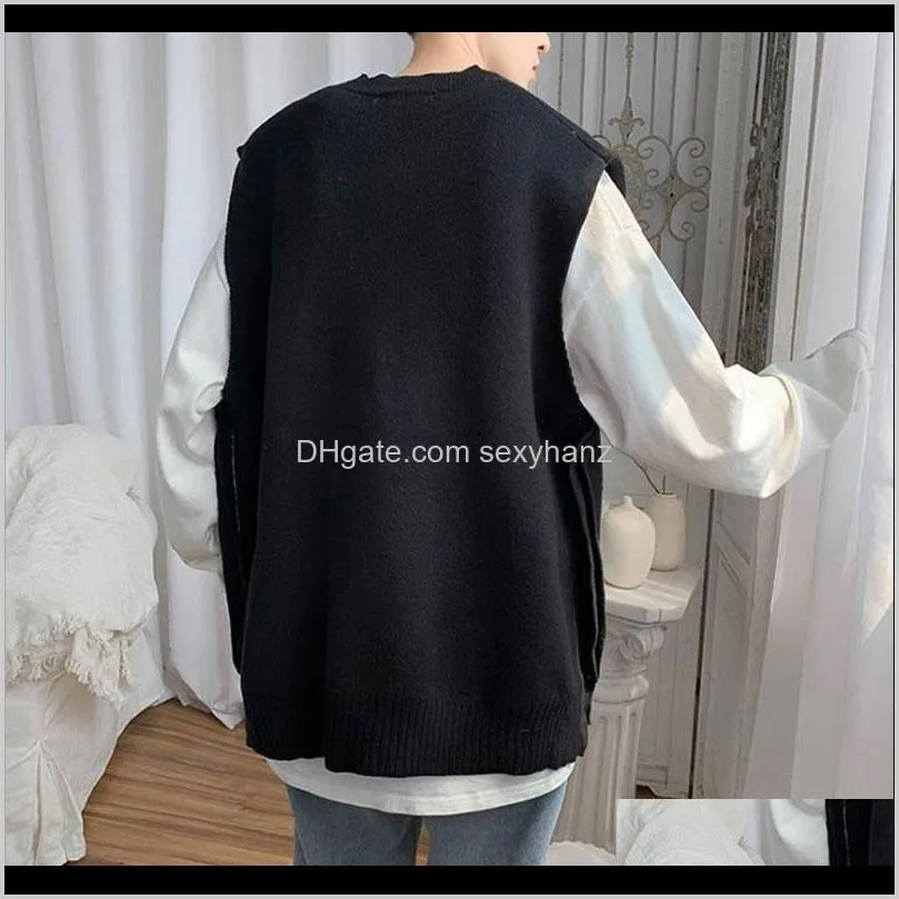 2021 mens o-neck sweater vest spring autumn harajuku korean fashions male poullover loose sleeveless waistcoat clothing1