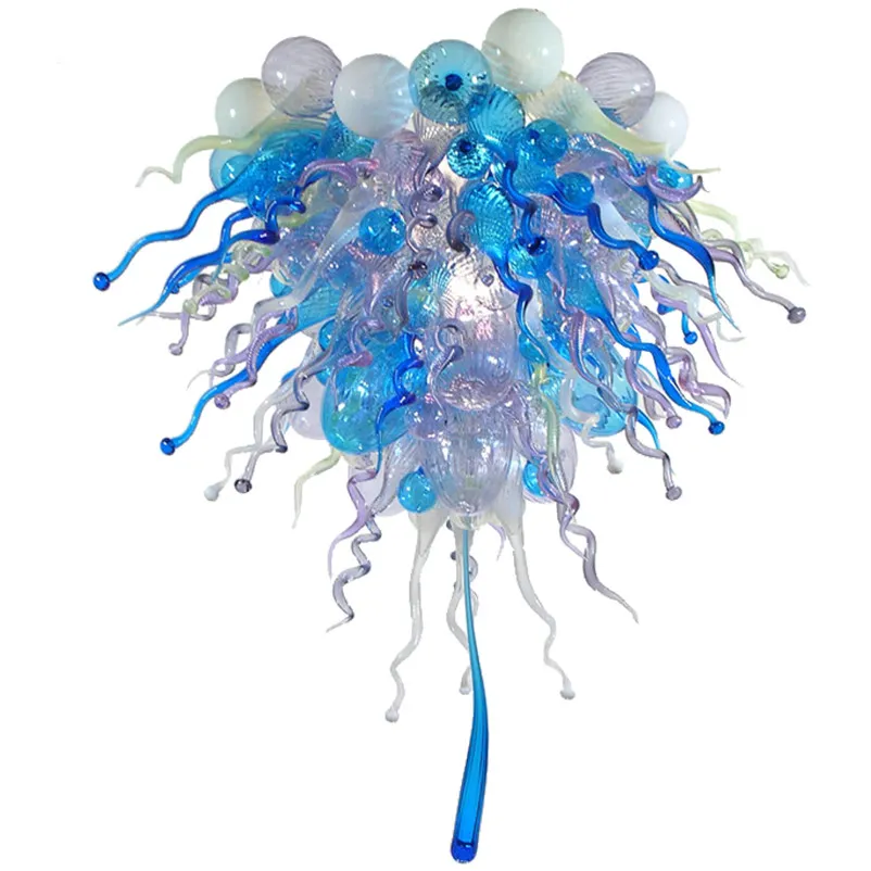 Handgeblasene Glas-Hängelampe, nordische blaue Kunstdekoration, Kronleuchter, Beleuchtung, moderne Murano-Mehrfarben-LED-Lichtquelle, 24 x 40 Zoll