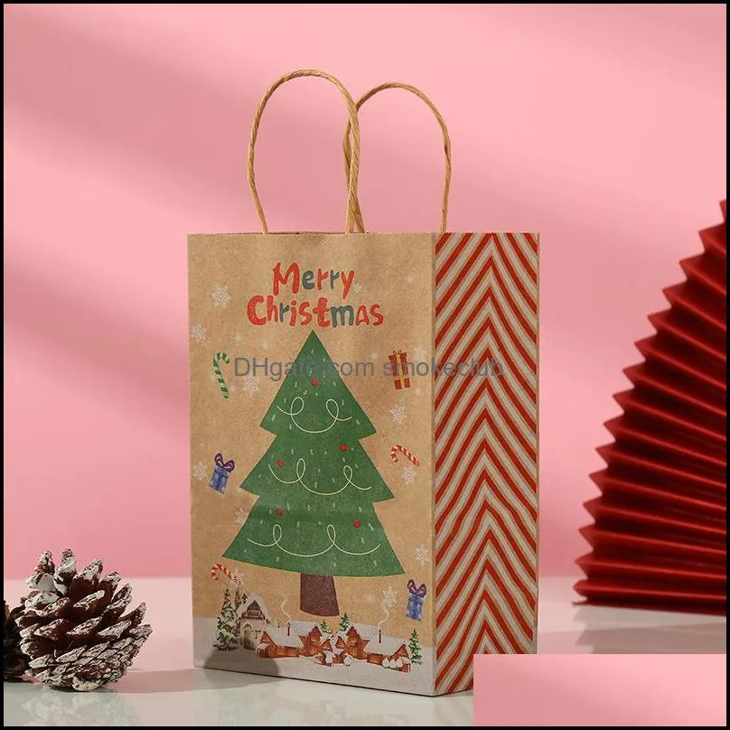 Gift Wrap 5 Pcs/lot Christmas Bag Tree Santa Claus Year Party Children`s Biscuit Packaging Kraft Paper Tote