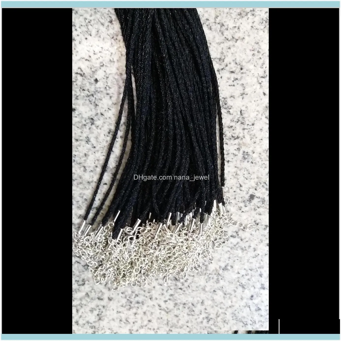100Pcs Black Satin Silk Necklace Cord 2.0Mm/18``With 2`` Extension Chain Lead&Nickel