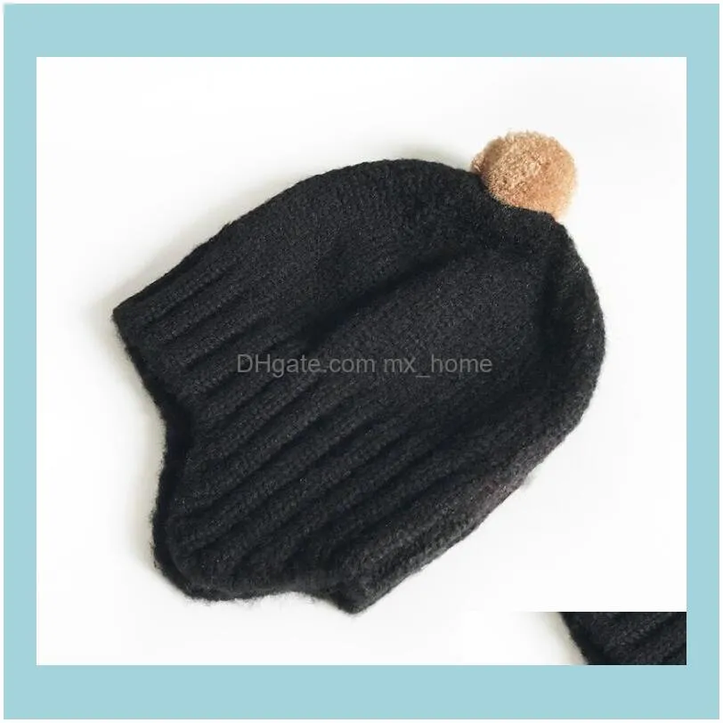 Kids Knitted Hats Child Ear Protector Wool Skull Caps Children Wool Pom Pom Ball Beanies Autumn Winter Boys Girls Warm Knitting Cap