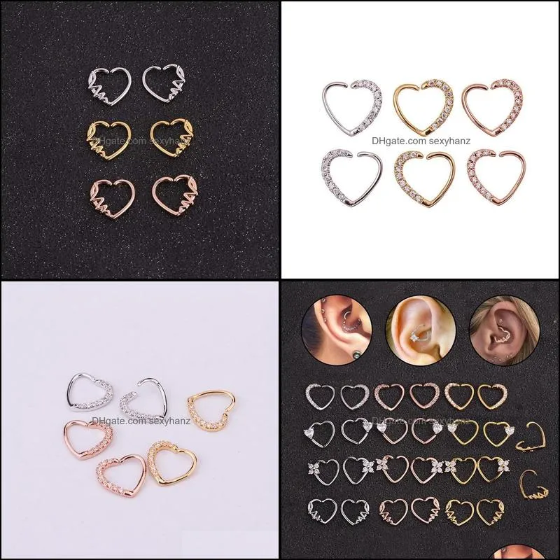 Other Heart Steel Small Nose Rings Mixed Color Body Clips Hoop For Women Men Cartilage Piercing Jewelry