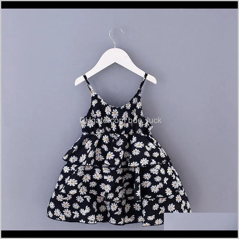 2020 New Girls Summer Dresses Kids Baby Clothes Fashion Floral Little Daisy Casual Cool Boho Layered Princess Strap Dress 1-4Y