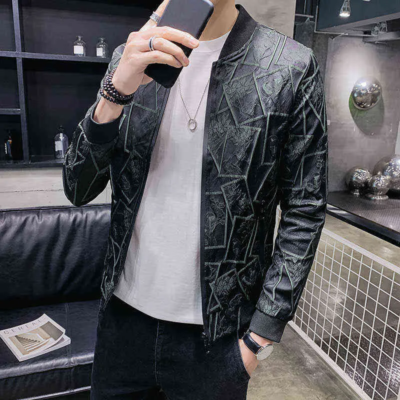 Chaquetas Streetwear Hombres Otoño Slim Fit Jacquard Chaqueta Abrigos Hombres Bomber Jacket Vintage Casual Club Outfit Y1109