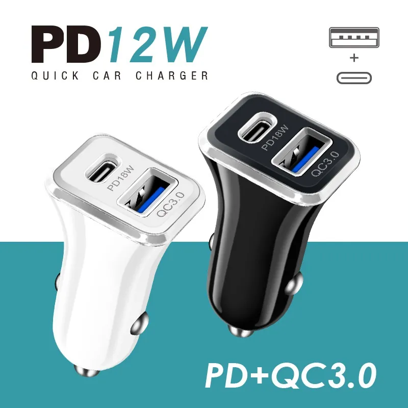 듀얼 USB 포트 PD USB C 차량 충전기 2.4A iPhone 11 12 13 14 15 Pro Samsung S20 S21 S23 S24 LG Android 전화 PC