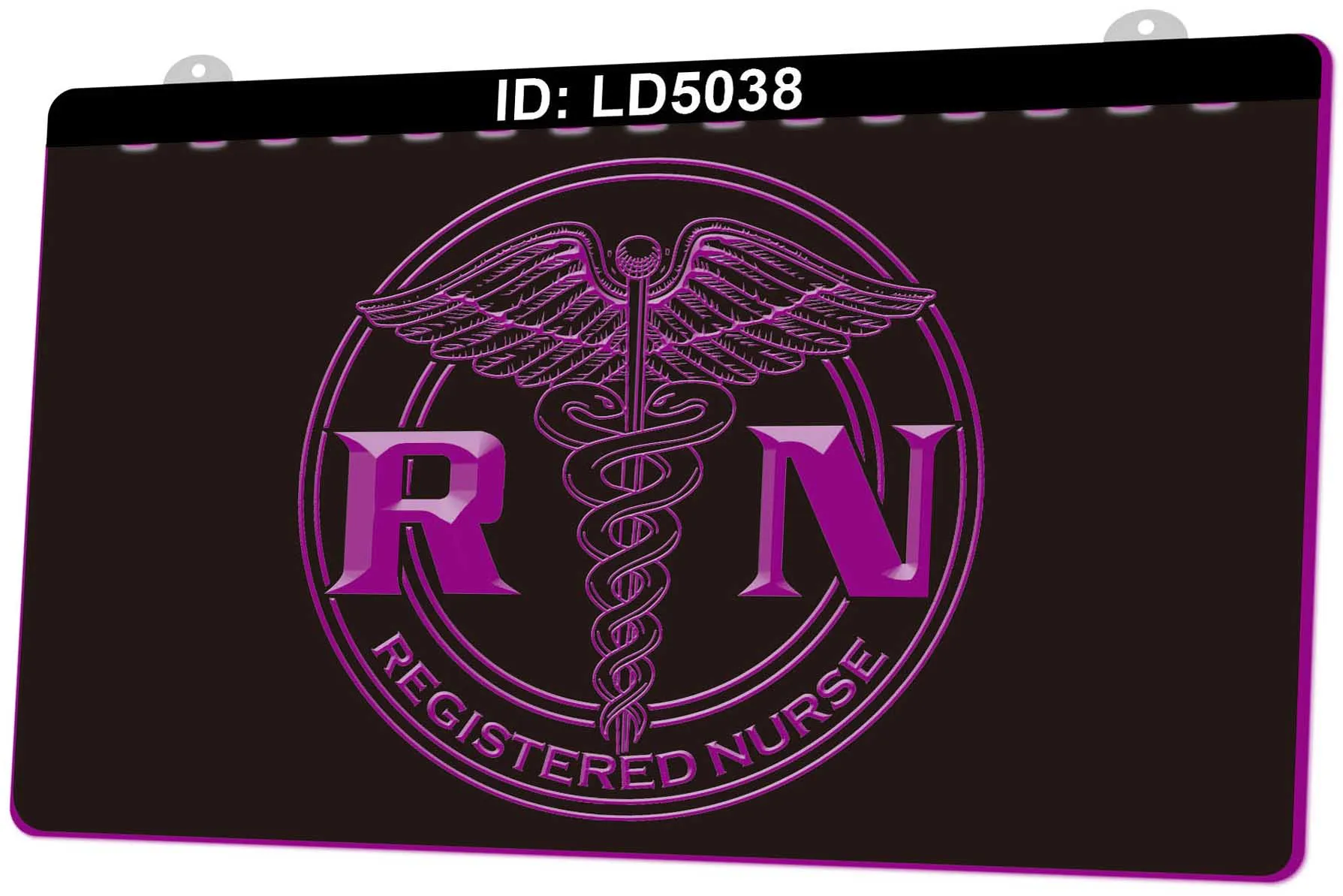 LD5038 RN Enfermeira Enfermeira Caduceus Snake Medical Symbol Light Sign 3D Gravura LED atacado de varejo