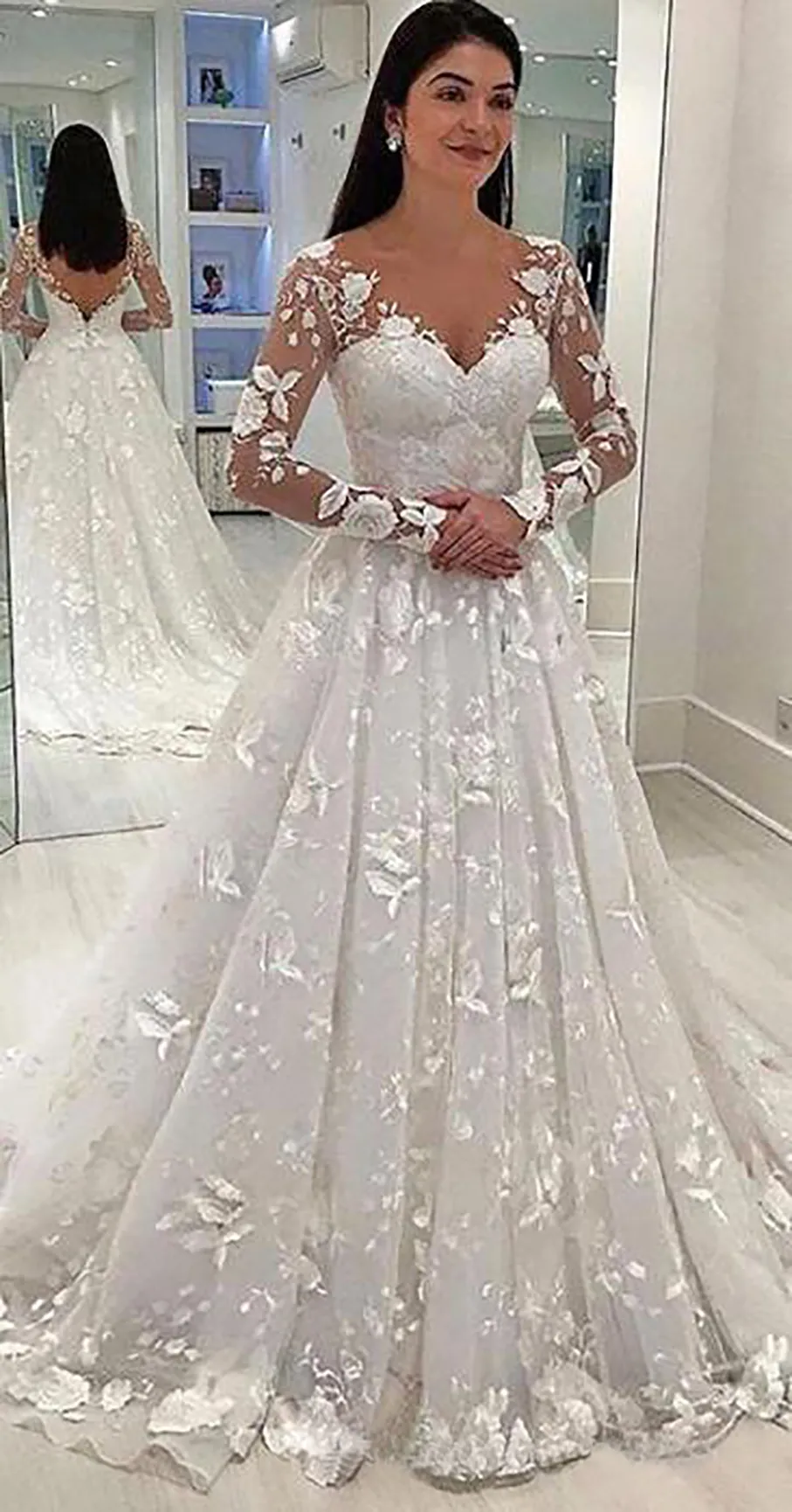 2021 Abiti Da Sposa Sexy Da Donna In Pizzo Bianco Vestito Lungo