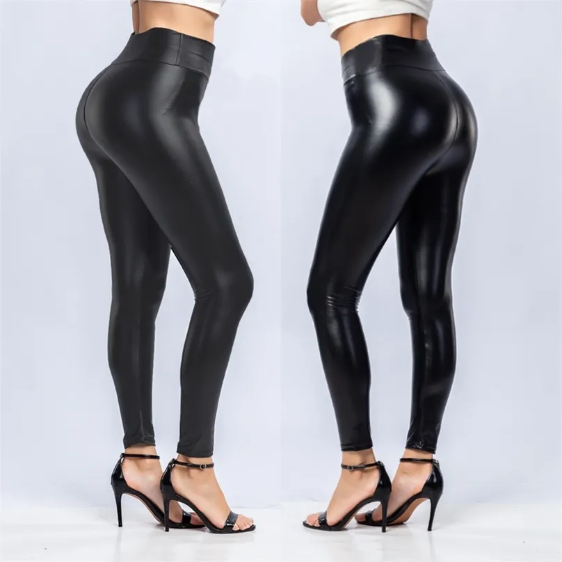 Leggings Women Sexy Night Club Hip Lifting Slim PU Leather Casual Black Legging High Waist 211215
