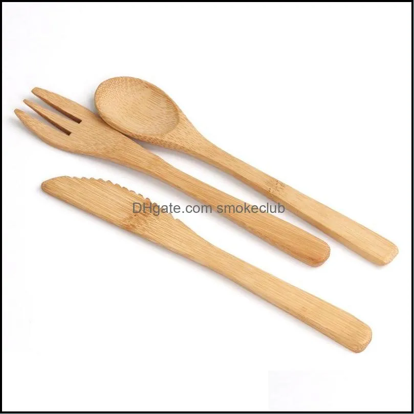 3pcs/set Bamboo Tableware Set 16cm Natural Bamboo Cutlery Dinnerware Knife Fork Spoon Outdoor Camping Dinnerware Set Kitchen HHA-1072