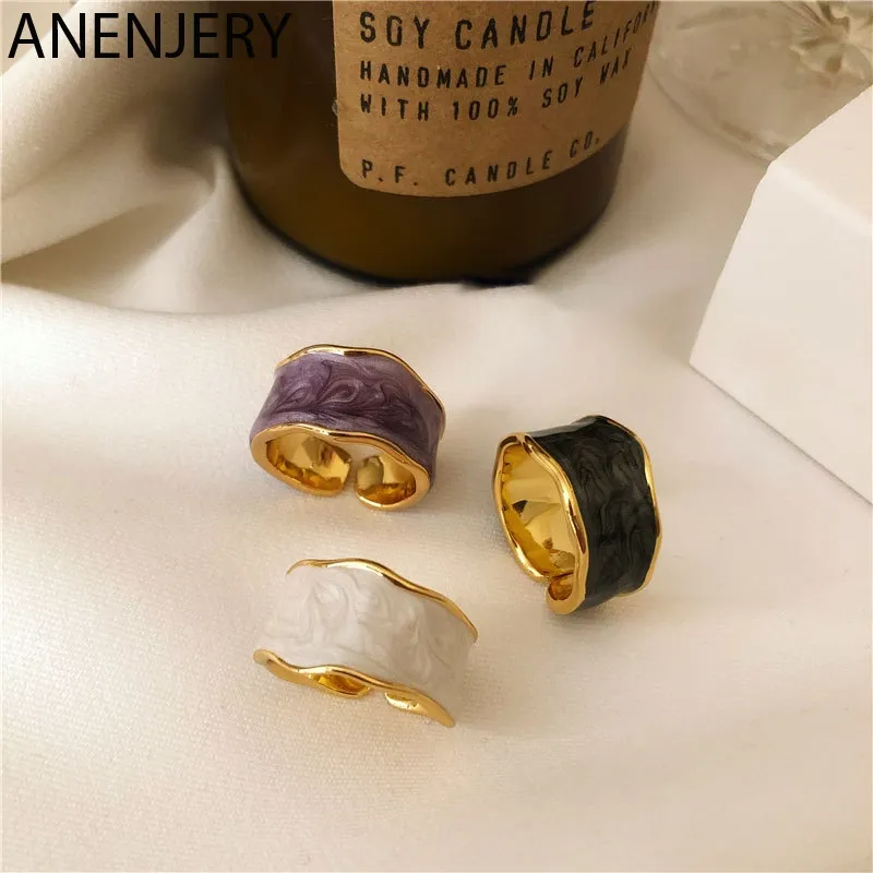 Antico 925 Sterling Silver Goccia Irregolare Smalto Anelli Color Oro per Le Donne Elegante Del Partito Dei Monili 2020 Nuovo S-R961