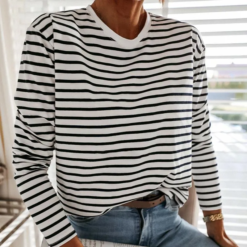 Polos De Mujer Mujer De Moda Blusa De Rayas En Blanco Y Negro