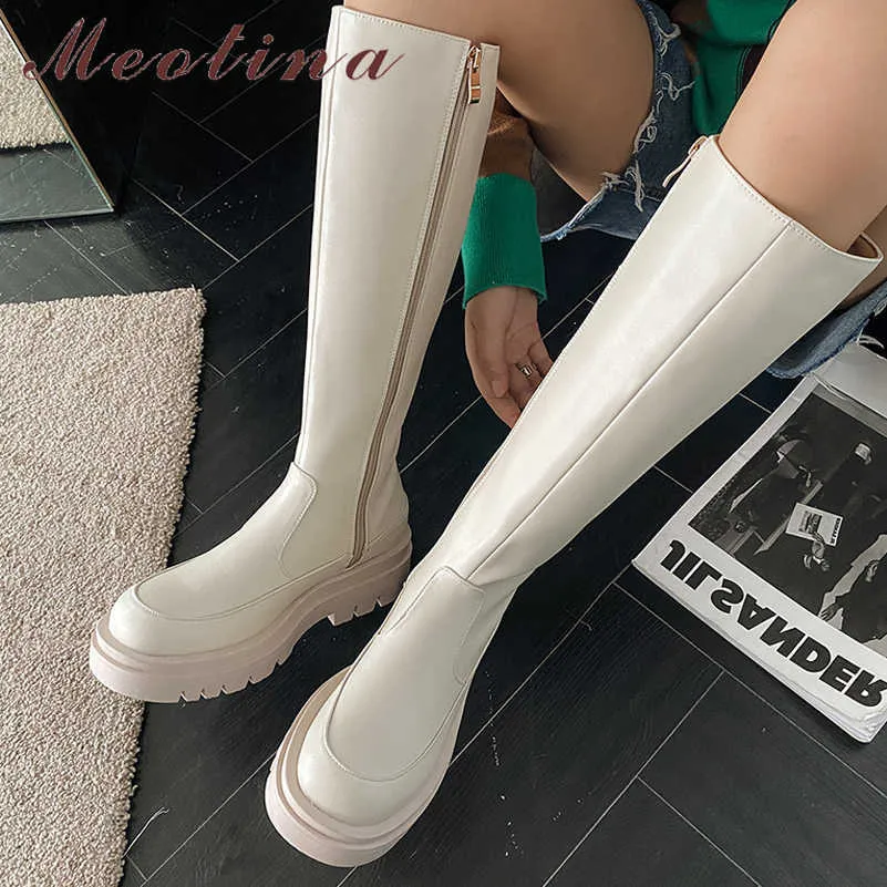 Meotina Stiefeletten Mit Runder Spitze Knie Hohe Winterstiefel