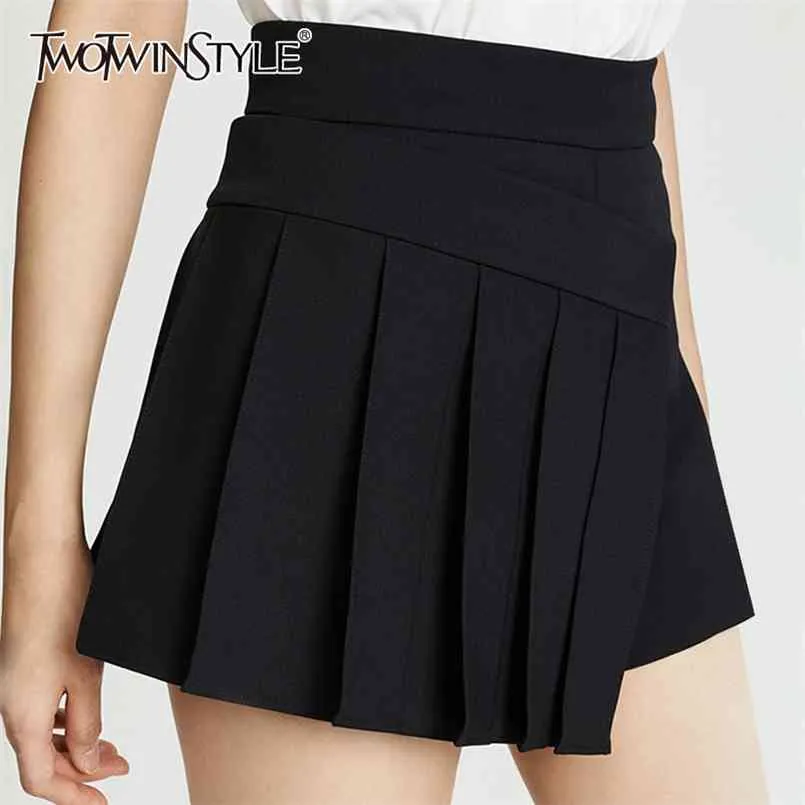 女性のための黒い非対称スカートのための高い腰ミニマリスト韓国のプリーツのミニスカート女性夏のファッション210521