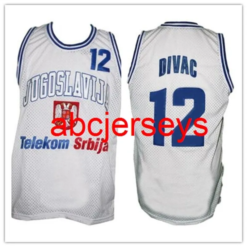 Vlade Divac＃12 Jugoslavija Yugoslavia Bule White Basketball Jerseyステッチカスタム任意の番号NAMENCAA XS-6XL