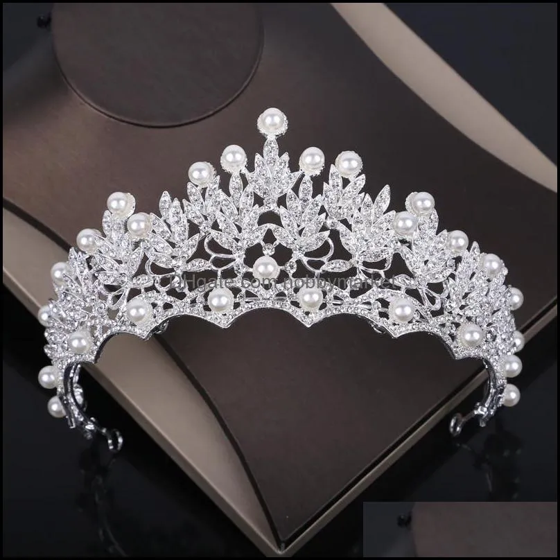 Earrings & Necklace Crystal Pearl Costume Jewelry Sets Rhinestone Statement Fashion Crown Tiaras Set Women Wedding
