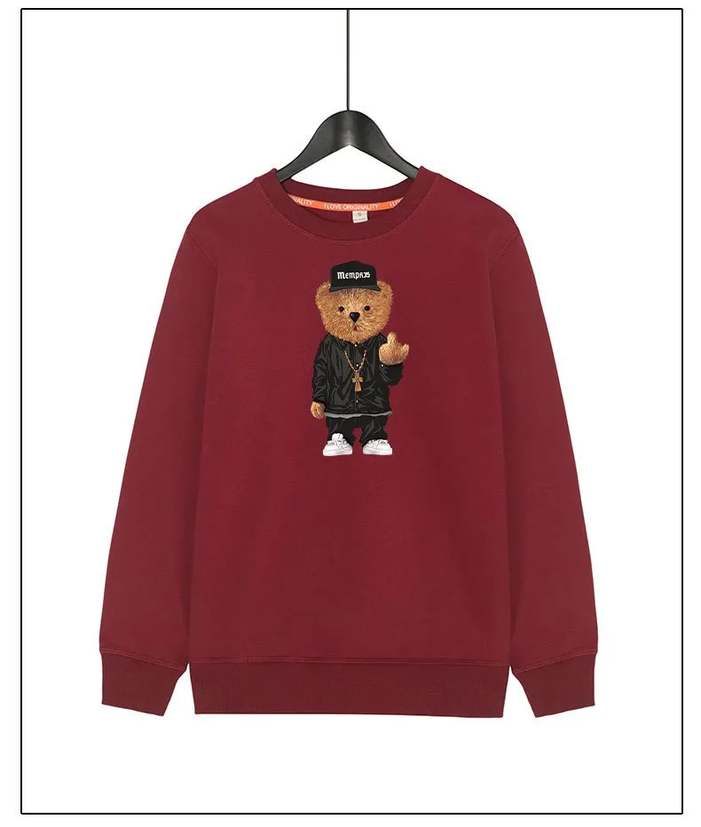 Men's Crew Neck Sweatshirt Pullover Sweater Korean Trend Printed Bear Loose Casual Wear S-4XL