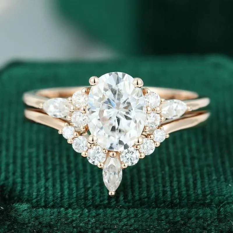 Anéis de casamento anel de noivado conjunto vintage original rosa diamante de marquês