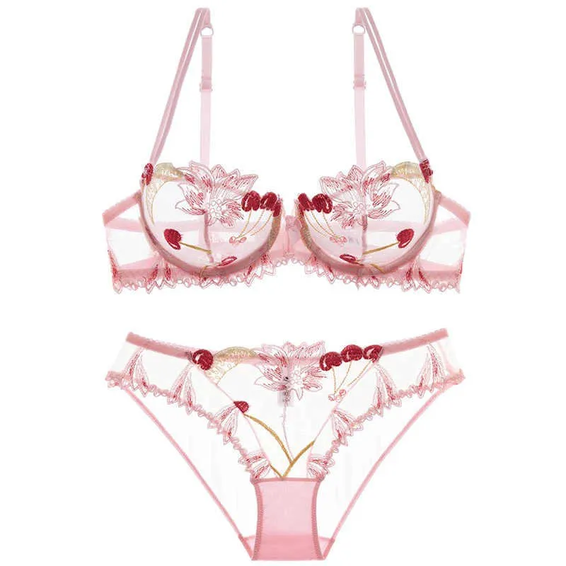 Ultra Thin Floral Embroidered Underwire Bra & Panty Set Back For