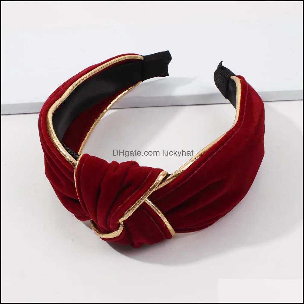 Black Pink Velvet Headband Pure Color Top Knotted Design Hairbands For Women Fashion Wide Cross Hair Bands Hair Accessories