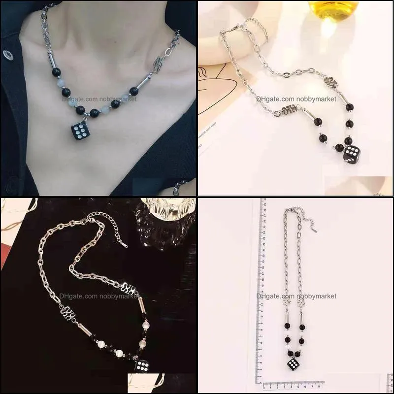 Fashion accsori men and women hip hop black pearl jade bead dice chain splicing women`s fashion minority Cuban steel necklace