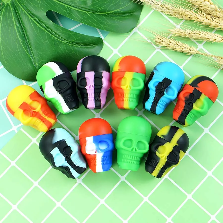 Colorful Containers 15ML Oil Rigs Lid Smoking Accessories Silicone Dabber Jars Skull Holder portable container wholesale