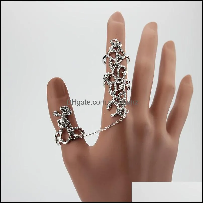 2016 New Gothic Punk Rock Rhinestone Cross Knuckle Joint Armor Long Full Adjustable Finger Rings Gift for women girl Fashion jewelry