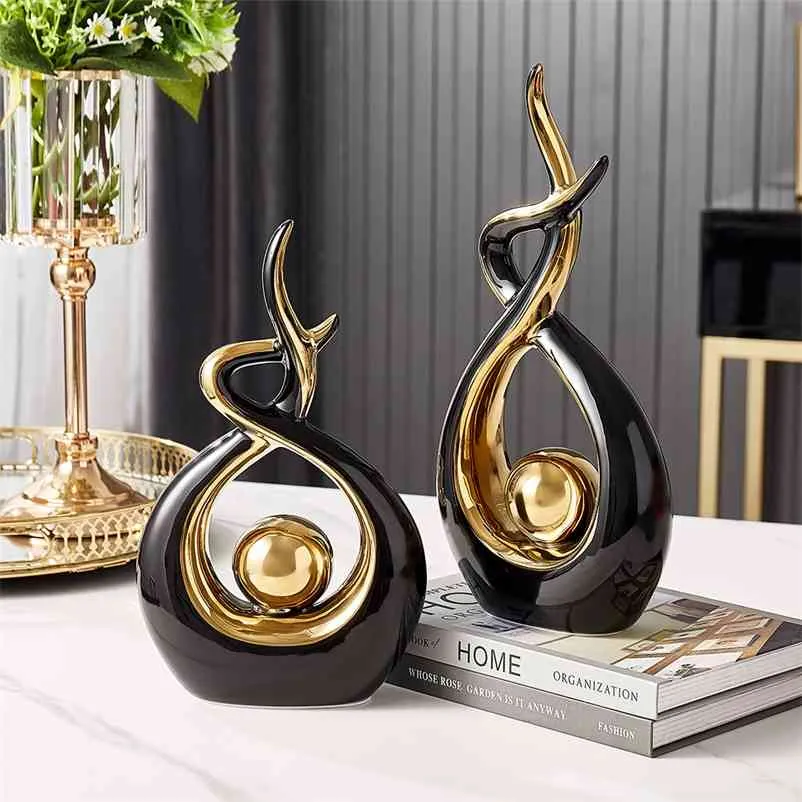 Home Decoration Accessories For Living Room Ceramic Abstract Sculpture Handicraft Statues Office Desk Decoration Art Fgurines 210727